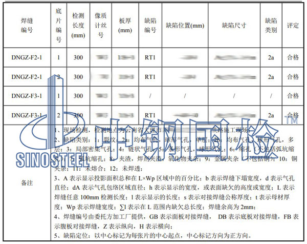 焊縫X射線照射檢測(cè)部分結(jié)果