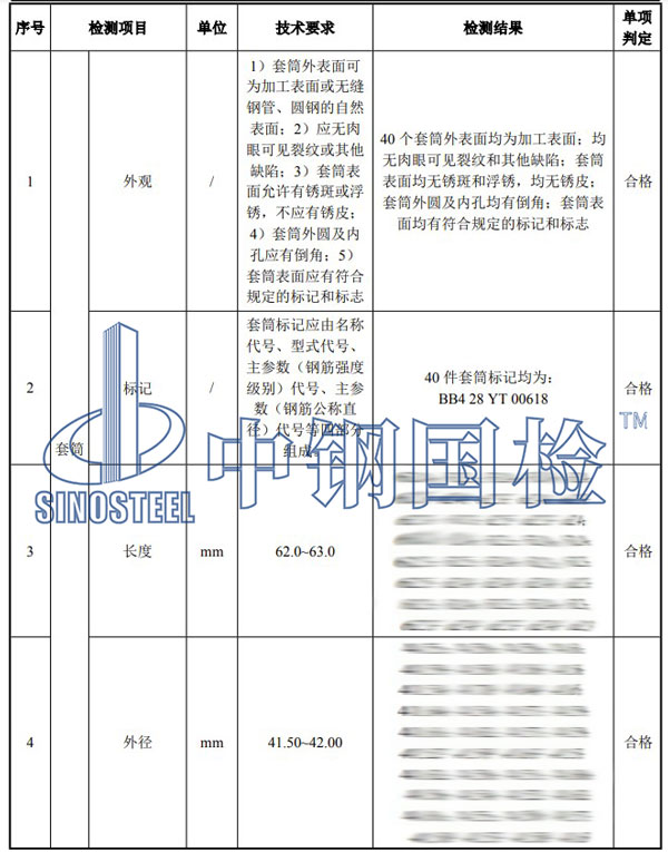 直螺紋套筒檢測(cè)項(xiàng)目結(jié)果